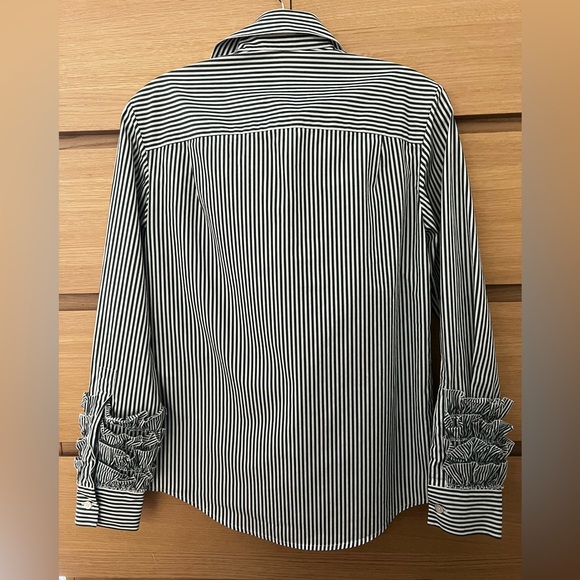 Alexa Chung Green and White Striped Ruffle Button-down Shirt 100% cotton US 2 - Picture 6 of 15